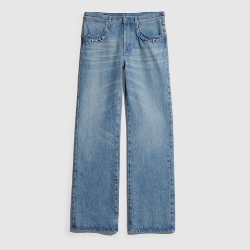 Men's Flared Cotton Denim Pants with Horsebit
