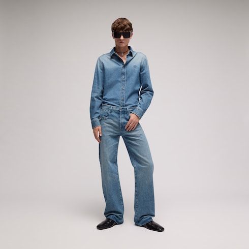 Men's Flared Cotton Denim Pants with Horsebit