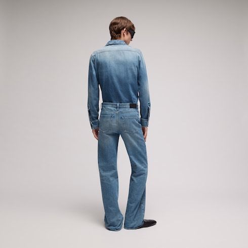 Men's Flared Cotton Denim Pants with Horsebit