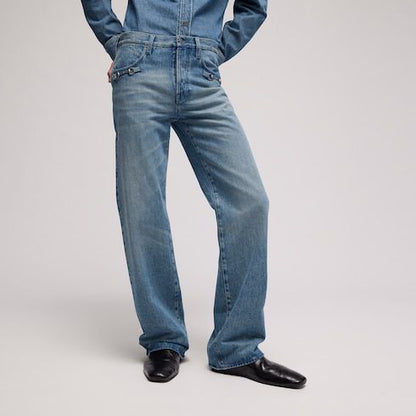 Men's Flared Cotton Denim Pants with Horsebit