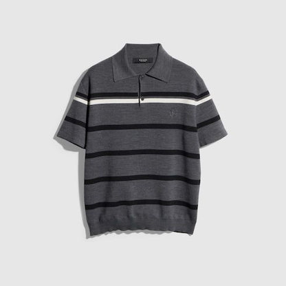 Men's Striped Wool Knit Polo Shirt