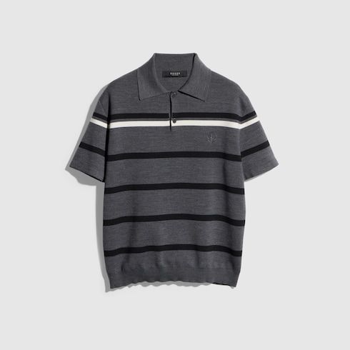 Men's Striped Wool Knit Polo Shirt