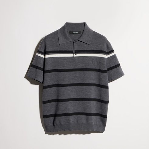 Men's Striped Wool Knit Polo Shirt
