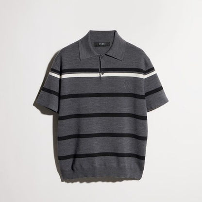 Men's Striped Wool Knit Polo Shirt