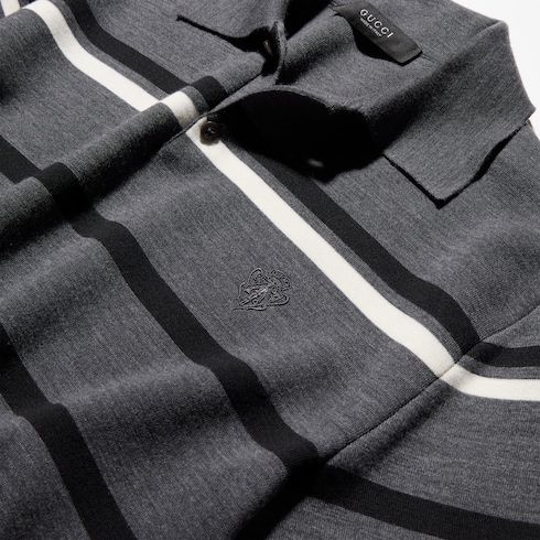 Men's Striped Wool Knit Polo Shirt