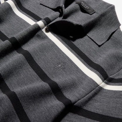 Men's Striped Wool Knit Polo Shirt