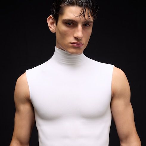 Men's Seamless Stretch Nylon Jersey Turtleneck Top