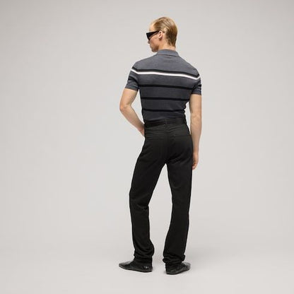 Men's Striped Wool Knit Polo Shirt