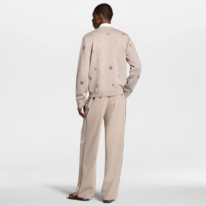 Men's Collarless Jacquard Wool Cotton Cardigan