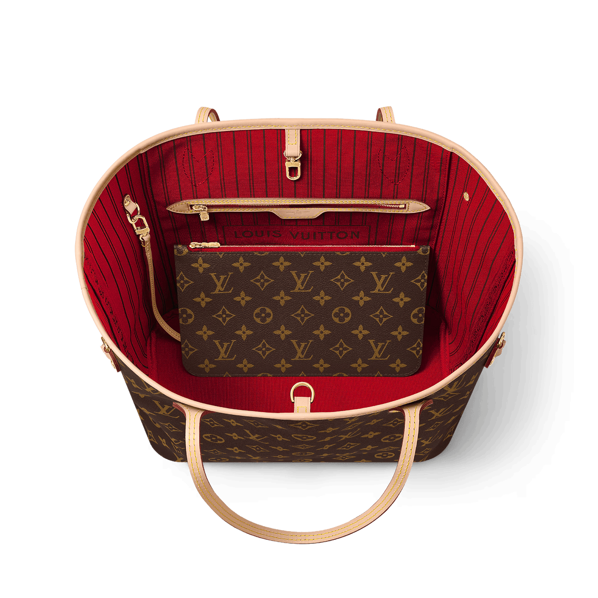 Neverfull MM Monogram Coated Canvas Cherry Gold-Toned Hardware