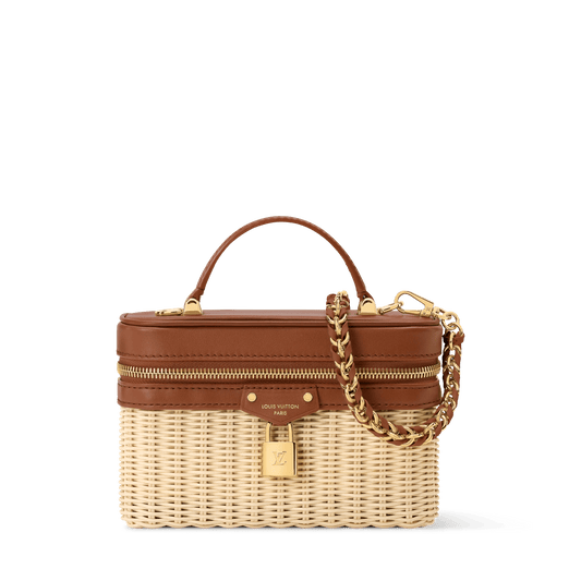 Women's Vanity Chain Pouch Rattan Leather Brown Chain Wallet