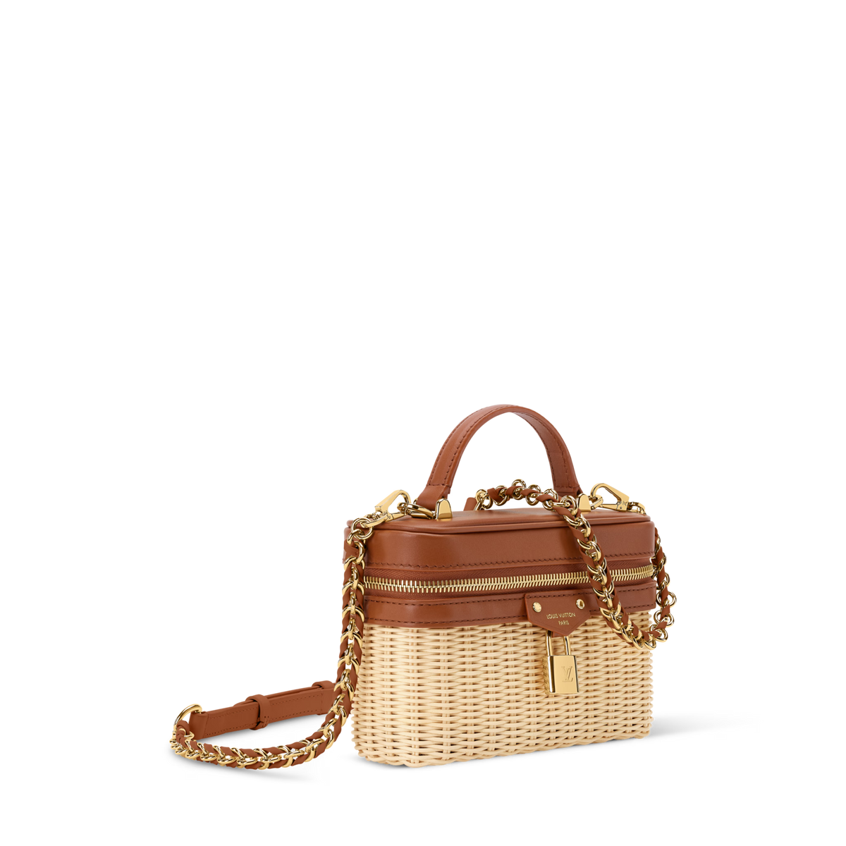 Women's Vanity Chain Pouch Rattan Leather Brown Chain Wallet
