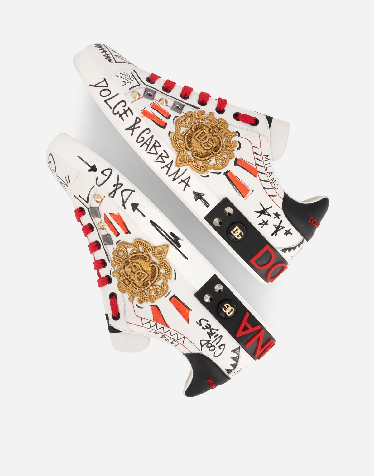 Portofino Men's Sneakers with Embroidery and Studs Multicolor