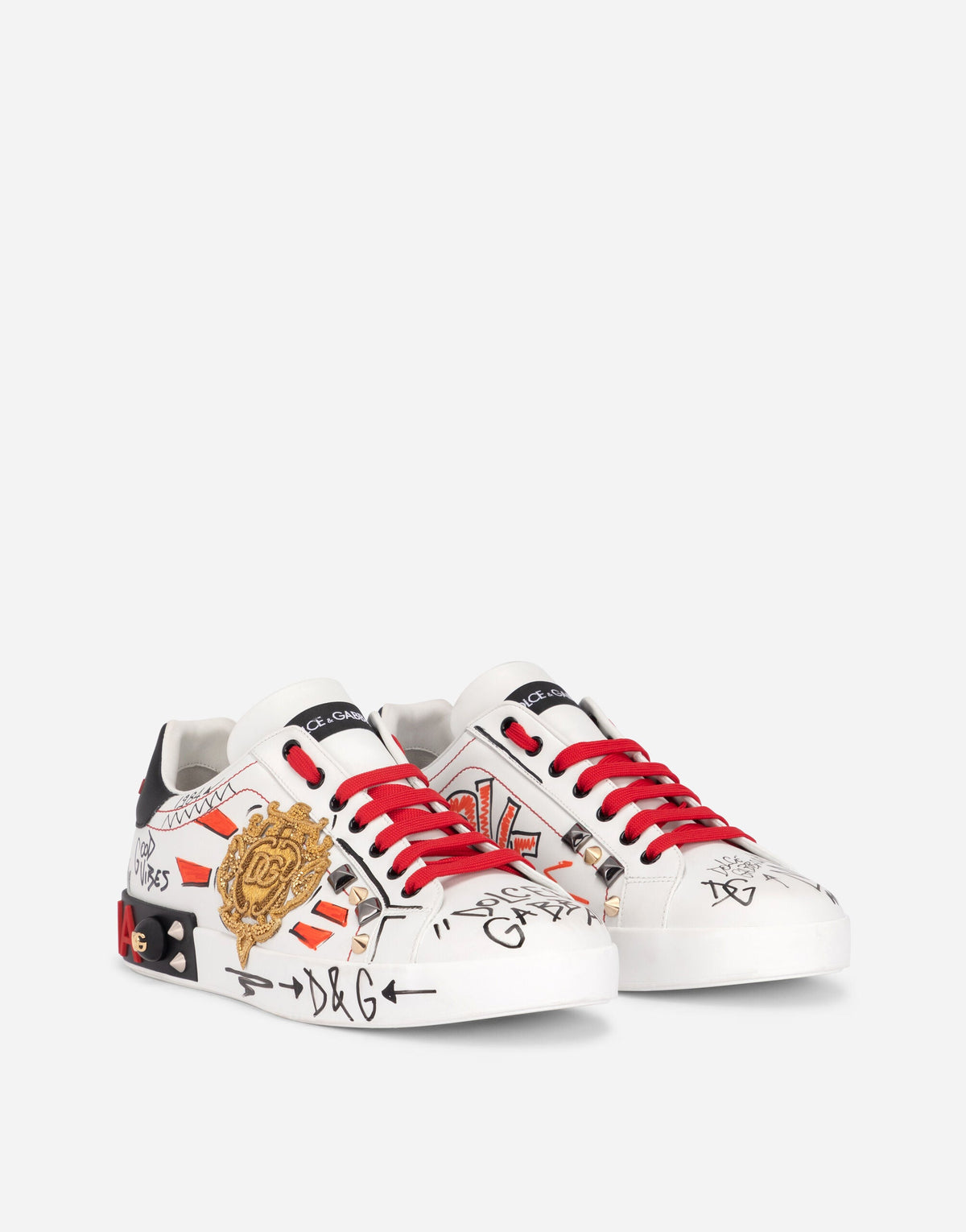 Portofino Men's Sneakers with Embroidery and Studs Multicolor