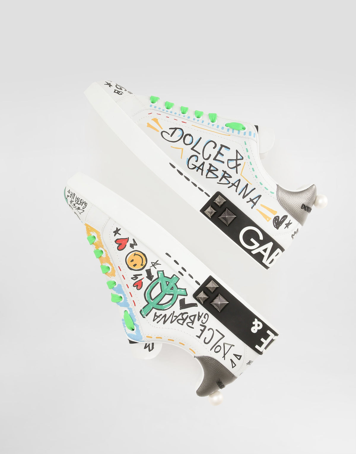 Calfskin Portofino Sneakers With Embroidery and Studs Multicolor