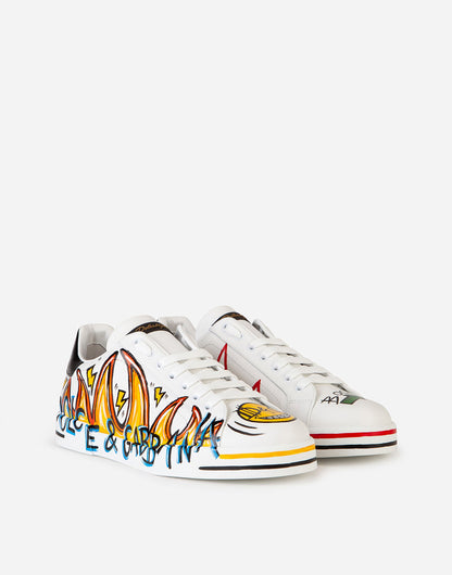 DGLimited Portofino Men's Hand-Painted Calfskin Sneakers White