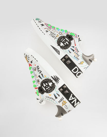 Calfskin Portofino Sneakers With Embroidery and Studs Multicolor