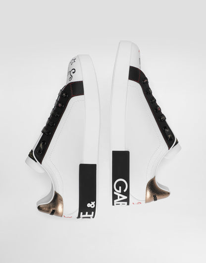 Men's Portofino Sneakers In Printed Nappa Calfskin With Patch White