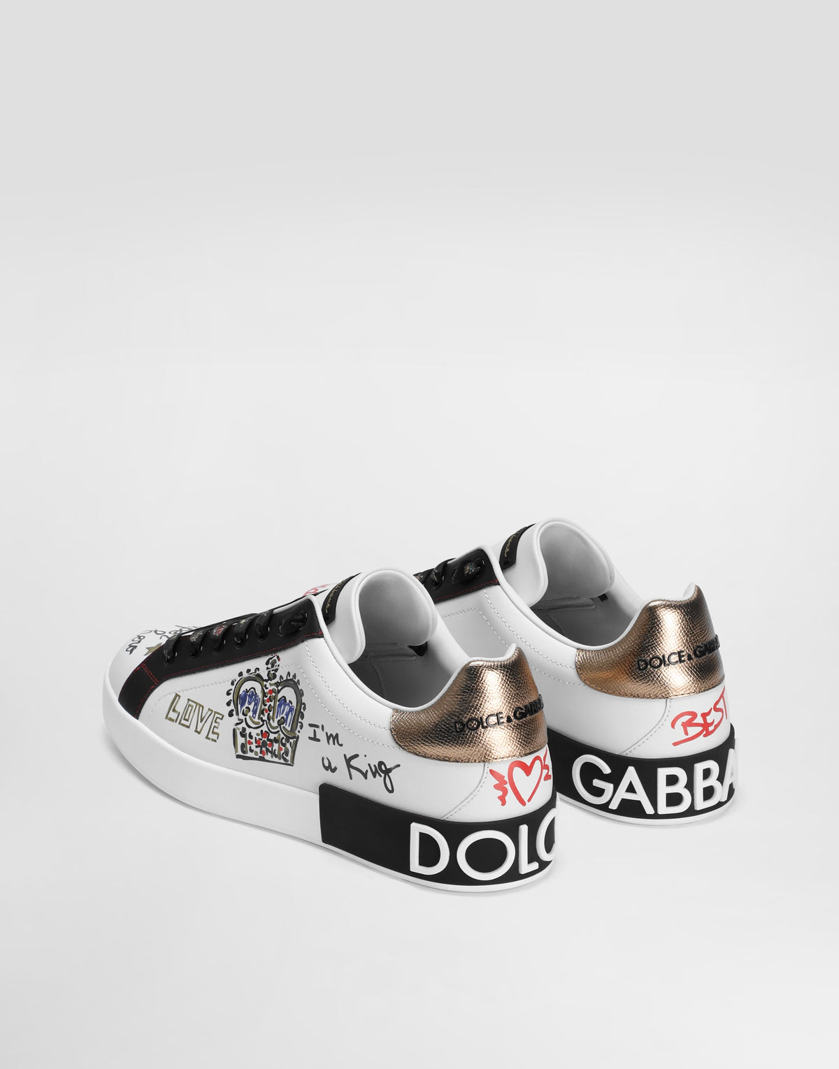 Men's Portofino Sneakers In Printed Nappa Calfskin With Patch White
