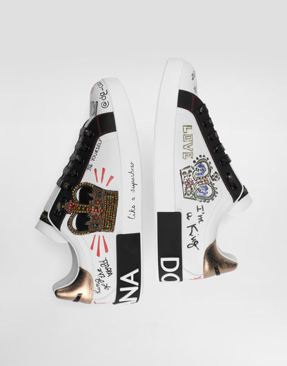 Men's Portofino Sneakers In Printed Nappa Calfskin With Patch White