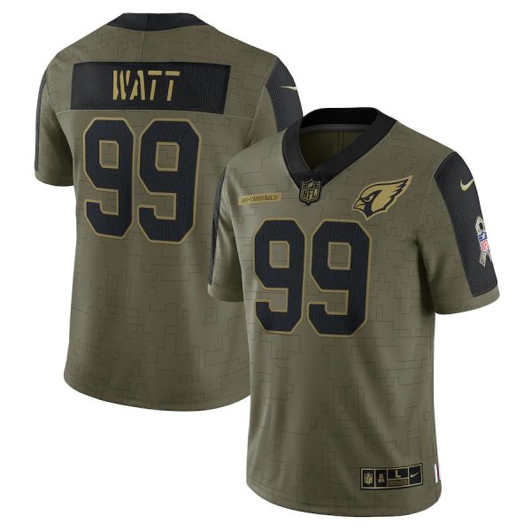 Custom Men’s #99 J.J. Watt Arizona Cardinals Olive 2021 Salute To Service Limited Jersey