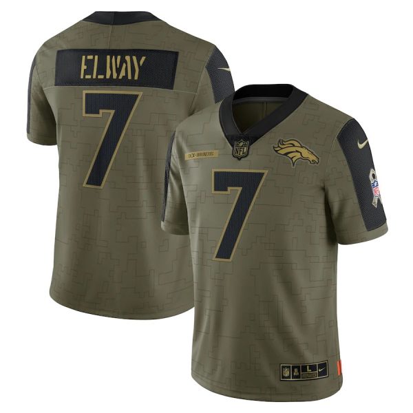 Custom Men’s #7 John Elway Denver Broncos Olive 2021 Salute To Service Limited Jersey
