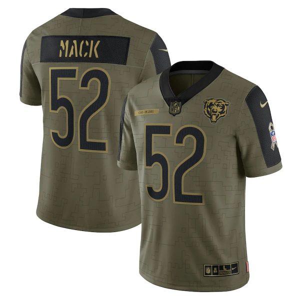 Custom Men’s #52 Khalil Mack Chicago Bears Olive 2021 Salute To Service Limited Jersey