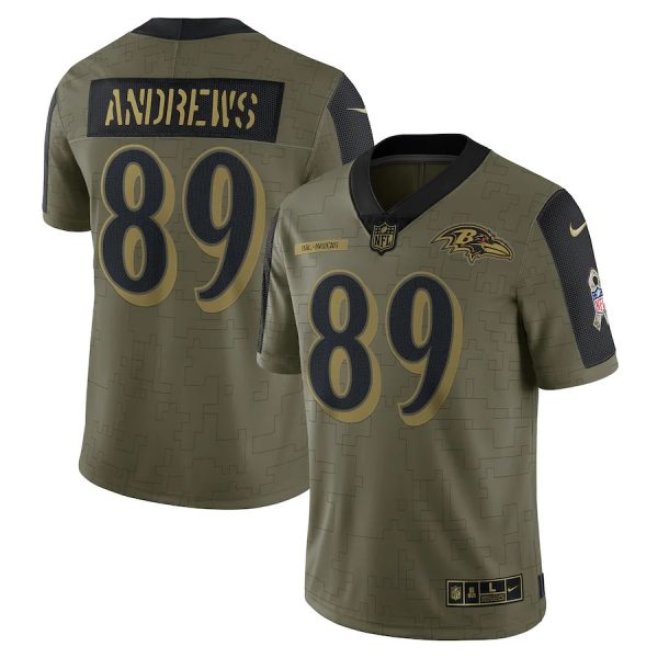 Custom Men’s #89 Mark Andrews Baltimore Ravens Olive 2021 Salute To Service Limited Jersey