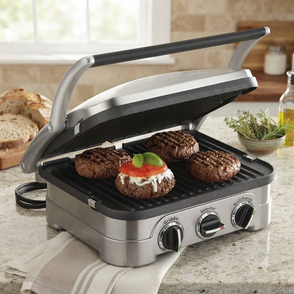 Cuisinart - Griddler Indoor Grill, Griddle and Panini Press - Stainless Steel - GR-4NNAS