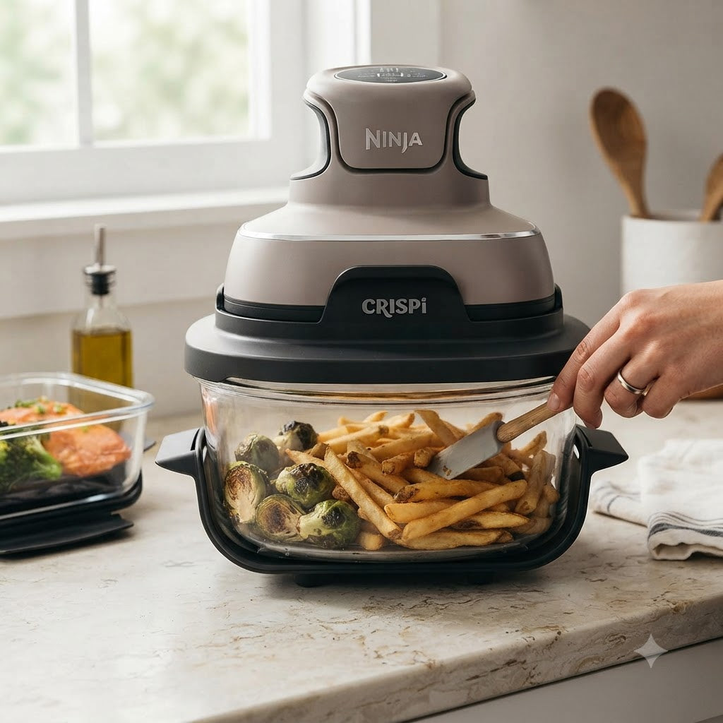 Ninja - Crispi 4-in-1 Portable Glass Air Fryer Cooking System - Stone, FN101ST