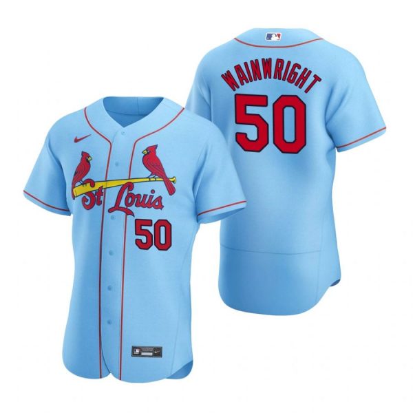 Custom Men’s Adam Wainwright St. Louis Cardinals Flex Base Jersey White WS Light Blue