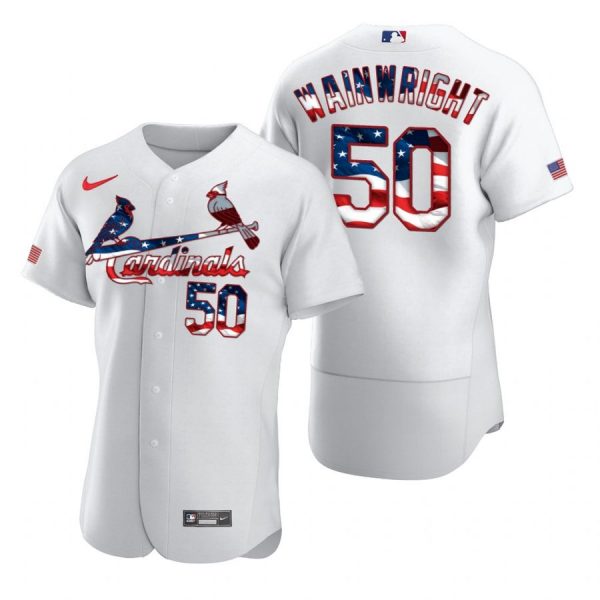 Custom Men’s Adam Wainwright St. Louis Cardinals Flex Base Jersey White WS White Stars