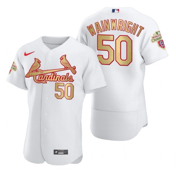 Custom Men’s Adam Wainwright St. Louis Cardinals Flex Base Jersey White WS White WS