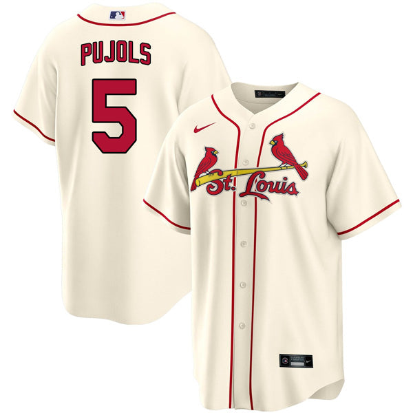 Custom Men’s St. Louis Cardinals Albert Pujols Stitched Jersey Replica – Cream