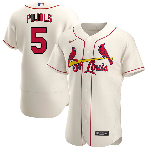 Custom Men’s St. Louis Cardinals Albert Pujols Stitched Jersey – Cream