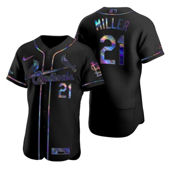 Custom Men’s Andrew Miller St. Louis Cardinals Flex Base Jersey Light Blue Black Holographic