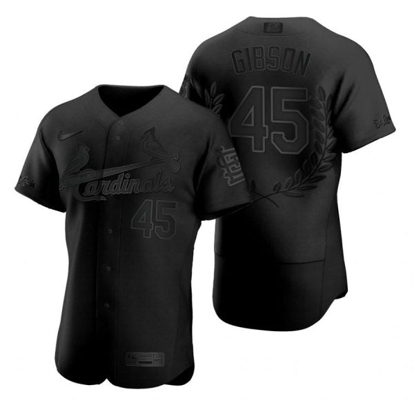 Custom Men’s Bob Gibson St. Louis Cardinals Flex Base Jersey White Black Award