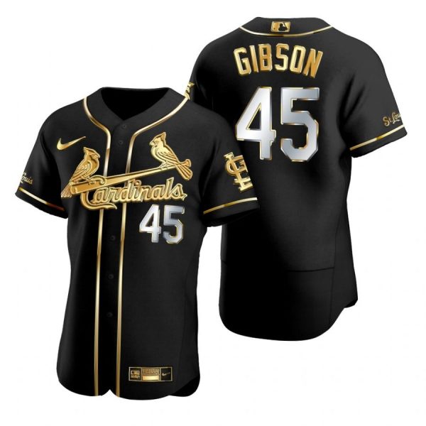 Custom Men’s Bob Gibson St. Louis Cardinals Flex Base Jersey White Black Golden