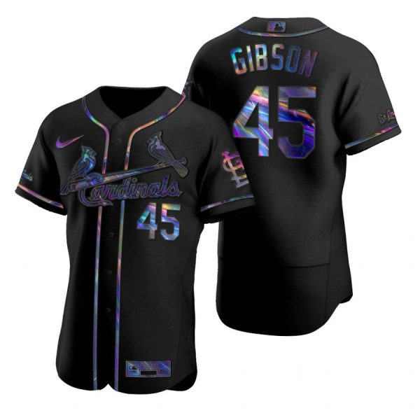 Custom Men’s Bob Gibson St. Louis Cardinals Flex Base Jersey White Black Holographic