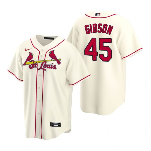 Custom Men’s Bob Gibson St. Louis Cardinals Cool Base Jersey White Cream