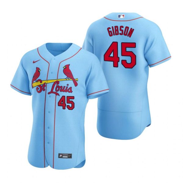 Custom Men’s Bob Gibson St. Louis Cardinals Flex Base Jersey White Light Blue