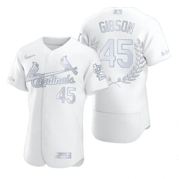 Custom Men’s Bob Gibson St. Louis Cardinals Flex Base Jersey White White Award