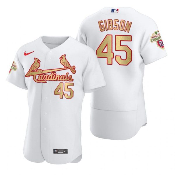 Custom Men’s Bob Gibson St. Louis Cardinals Flex Base Jersey White White WS