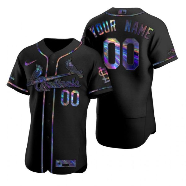 Custom Men’s Custom St. Louis Cardinals Flex Base Jersey White WS Black Holographic