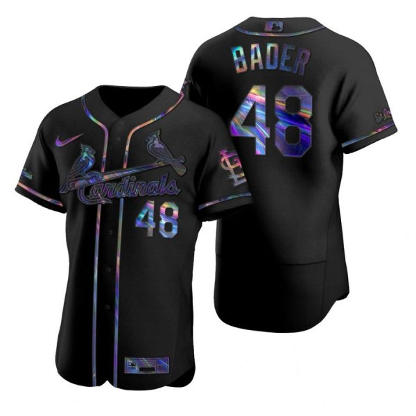 Custom Men’s Harrison Bader St. Louis Cardinals Flex Base Jersey White Golden Black Holographic