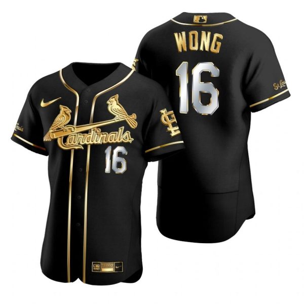 Custom Men’s Kolten Wong St. Louis Cardinals Flex Base Jersey Black Golden Black Golden
