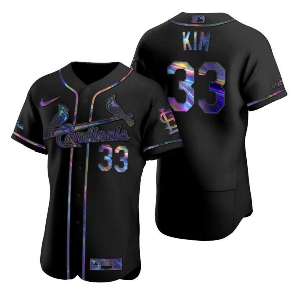 Custom Men’s Kwang Hyun Kim St. Louis Cardinals Flex Base Jersey White WS Black Holographic