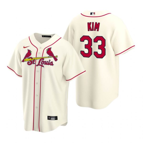 Custom Men’s Kwang Hyun Kim St. Louis Cardinals Cool Base Jersey Red Cream