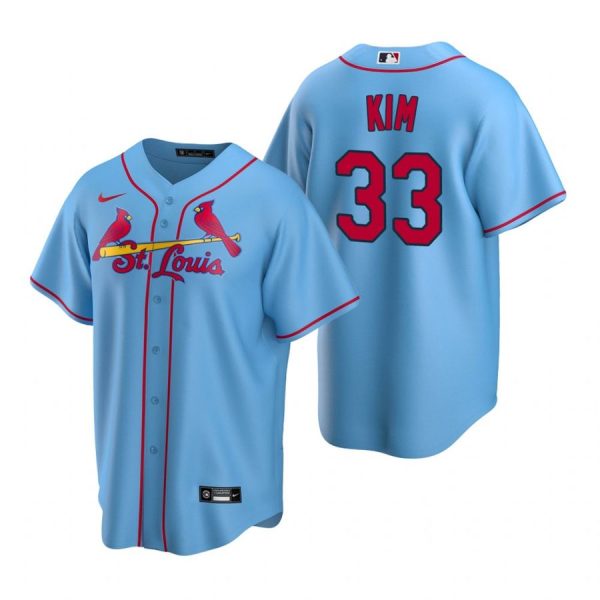 Custom Men’s Kwang Hyun Kim St. Louis Cardinals Cool Base Jersey Red Light Blue