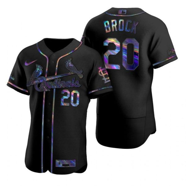 Custom Men’s Lou Brock St. Louis Cardinals Flex Base Jersey Cream Black Holographic